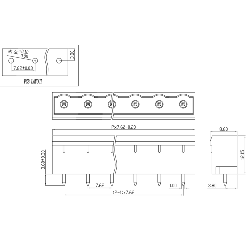 7.62MM pitch plug-in terminal block plug with sealed straight pin male and female connector